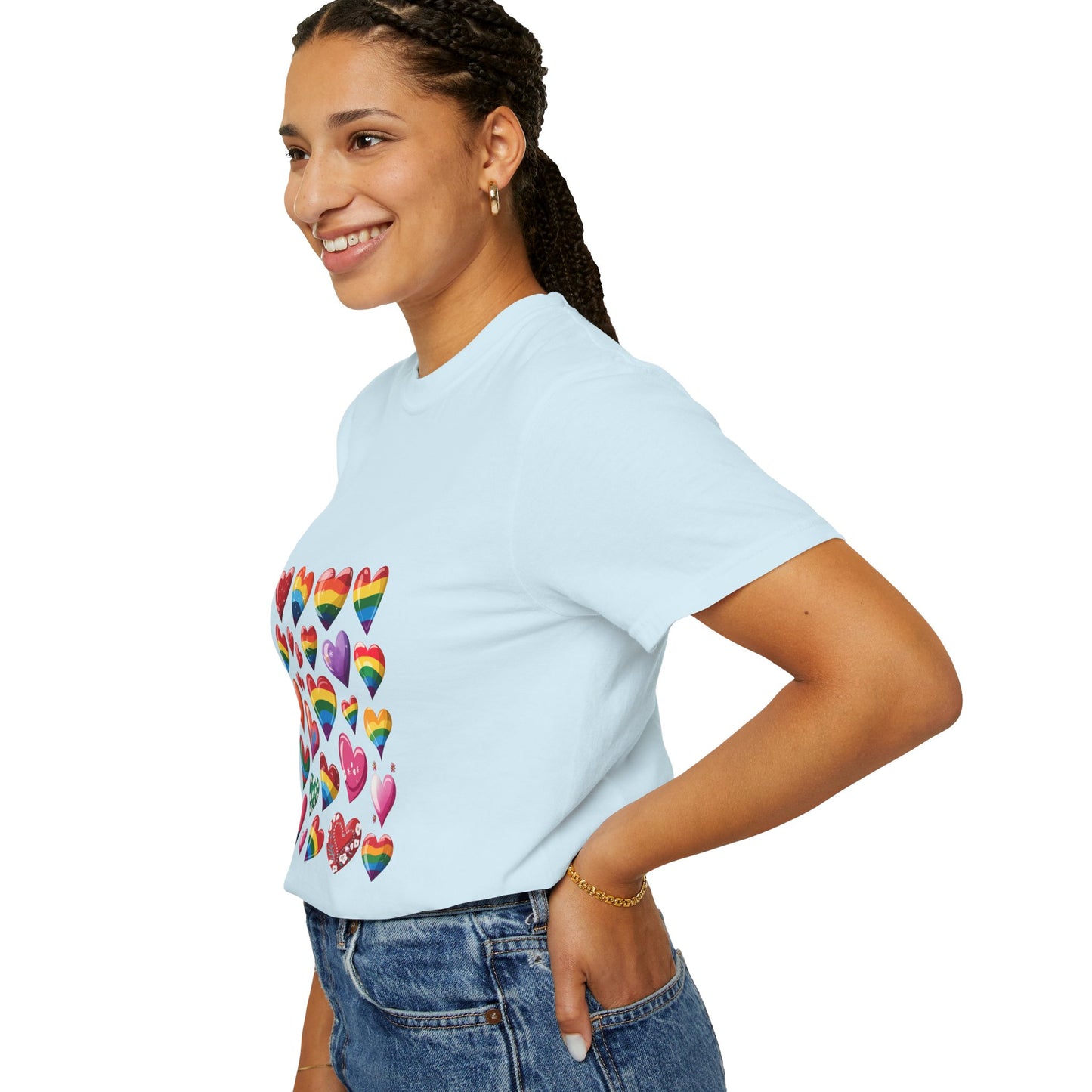 Rainbow Hearts Pride T-Shirt | LGBTQ+ Love & Inclusivity Tee – Vibrant Heart Design