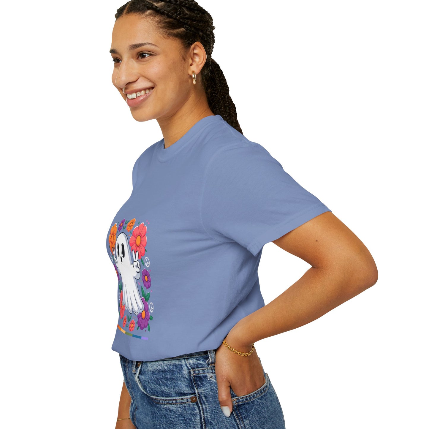 Peaceful Ghost Pride T-Shirt | Groovy Floral Tee – Halloween & LGBTQ+ Love