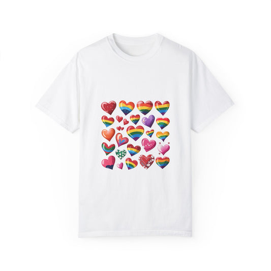 Rainbow Hearts Pride T-Shirt | LGBTQ+ Love & Inclusivity Tee – Vibrant Heart Design