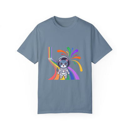 Astronaut Cat Pride T-Shirt | Cosmic Rainbow Space Kitty Tee