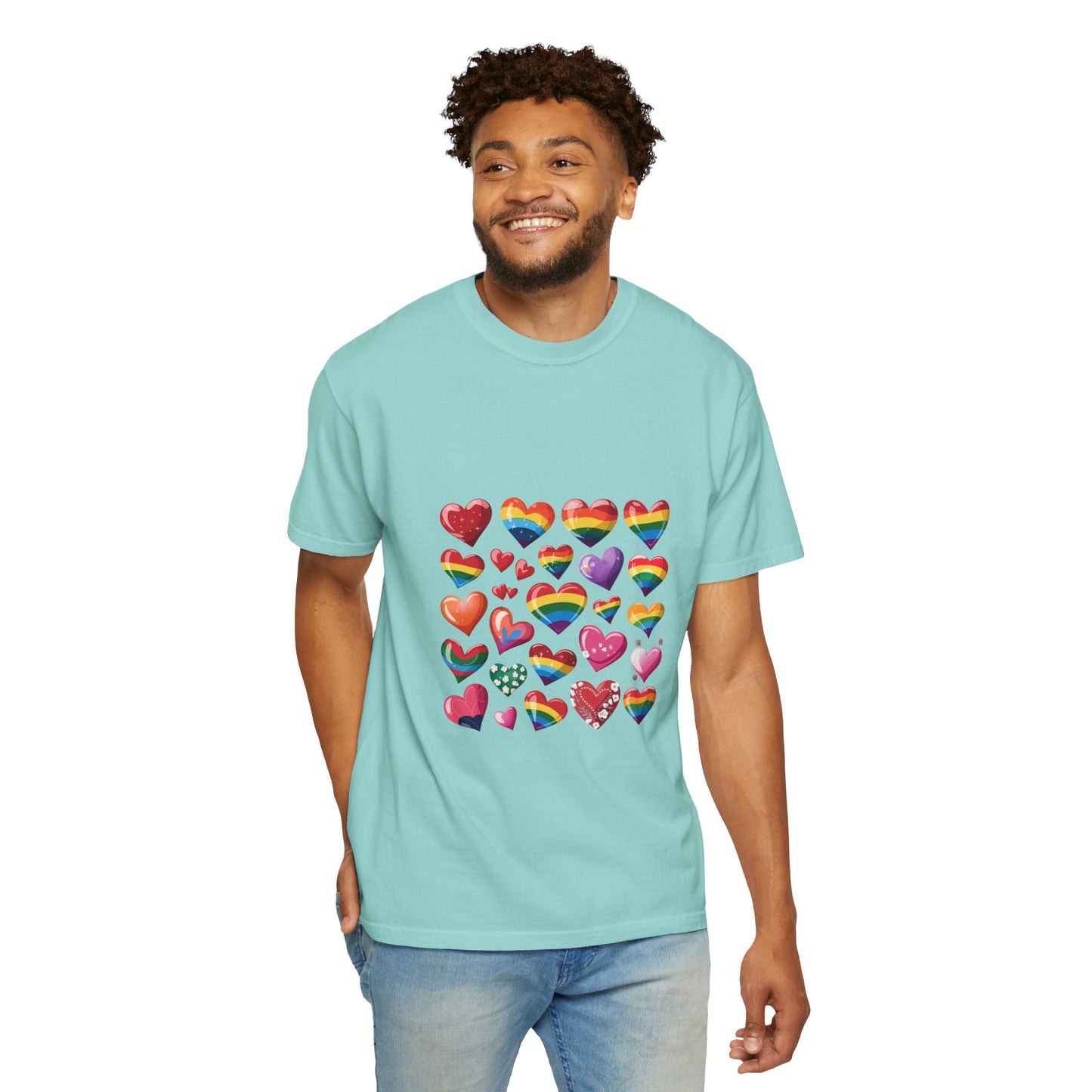 Rainbow Hearts Pride T-Shirt | LGBTQ+ Love & Inclusivity Tee – Vibrant Heart Design