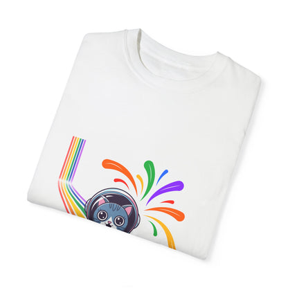 Astronaut Cat Pride T-Shirt | Cosmic Rainbow Space Kitty Tee