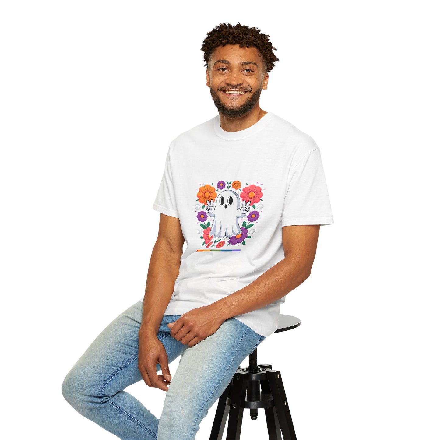 Peaceful Ghost Pride T-Shirt | Groovy Floral Tee – Halloween & LGBTQ+ Love