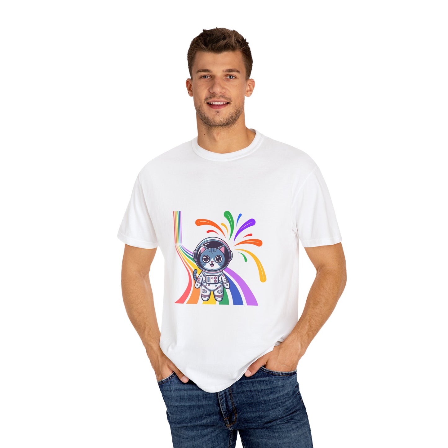 Astronaut Cat Pride T-Shirt | Cosmic Rainbow Space Kitty Tee