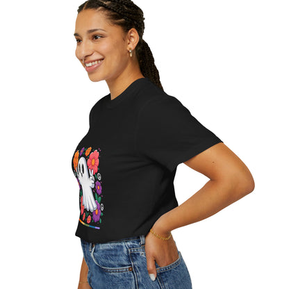 Peaceful Ghost Pride T-Shirt | Groovy Floral Tee – Halloween & LGBTQ+ Love