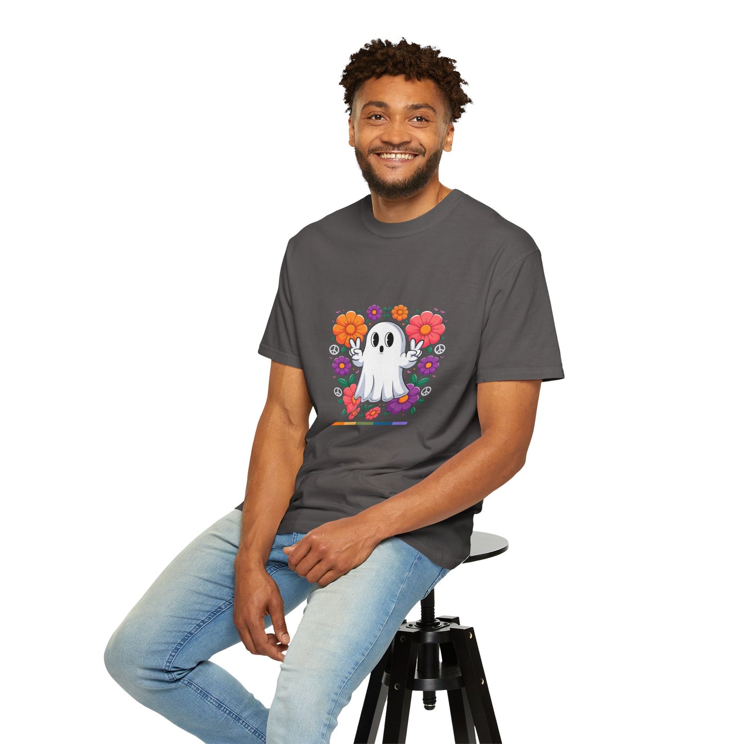 Peaceful Ghost Pride T-Shirt | Groovy Floral Tee – Halloween & LGBTQ+ Love