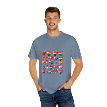 Rainbow Hearts Pride T-Shirt | LGBTQ+ Love & Inclusivity Tee – Vibrant Heart Design