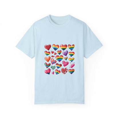 Rainbow Hearts Pride T-Shirt | LGBTQ+ Love & Inclusivity Tee – Vibrant Heart Design