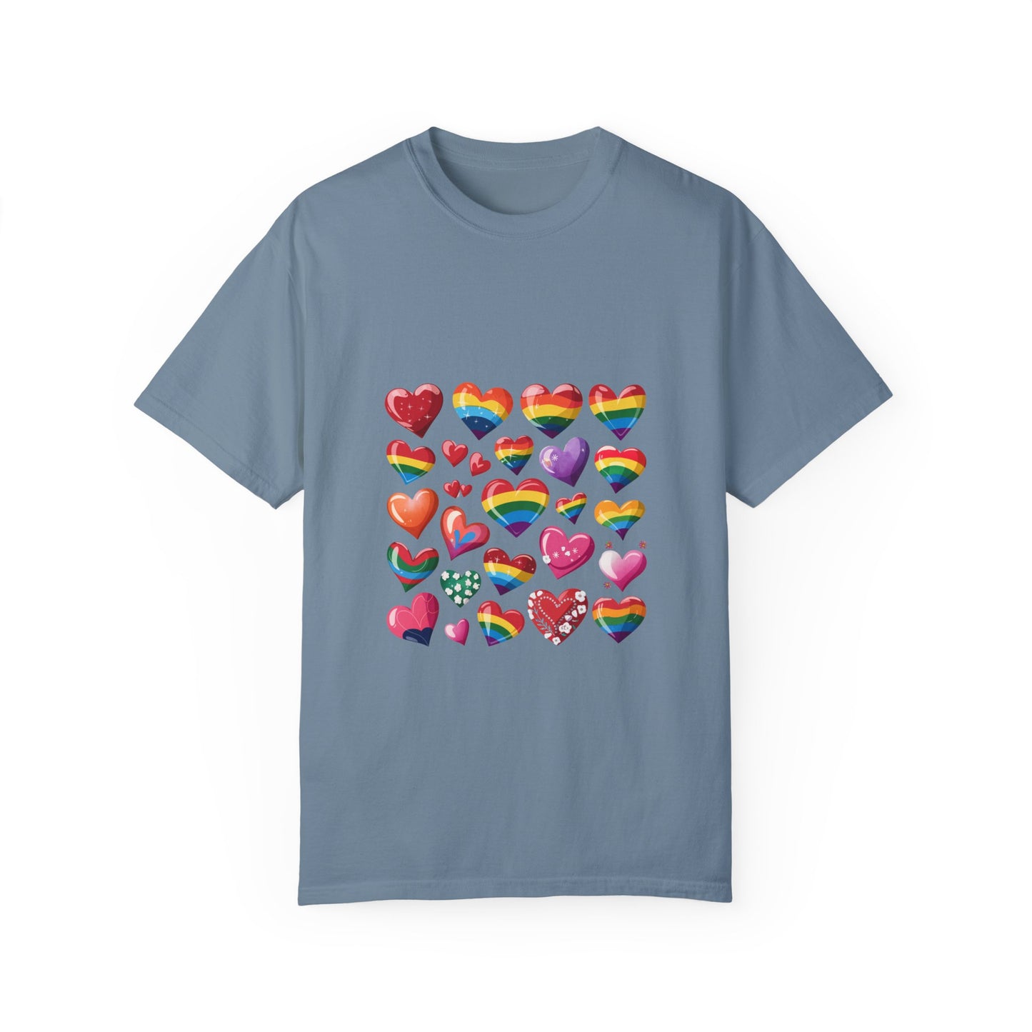 Rainbow Hearts Pride T-Shirt | LGBTQ+ Love & Inclusivity Tee – Vibrant Heart Design