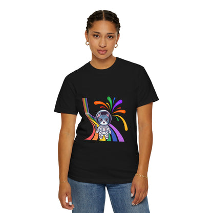 Astronaut Cat Pride T-Shirt | Cosmic Rainbow Space Kitty Tee