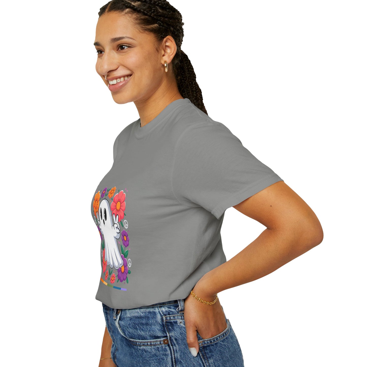 Peaceful Ghost Pride T-Shirt | Groovy Floral Tee – Halloween & LGBTQ+ Love