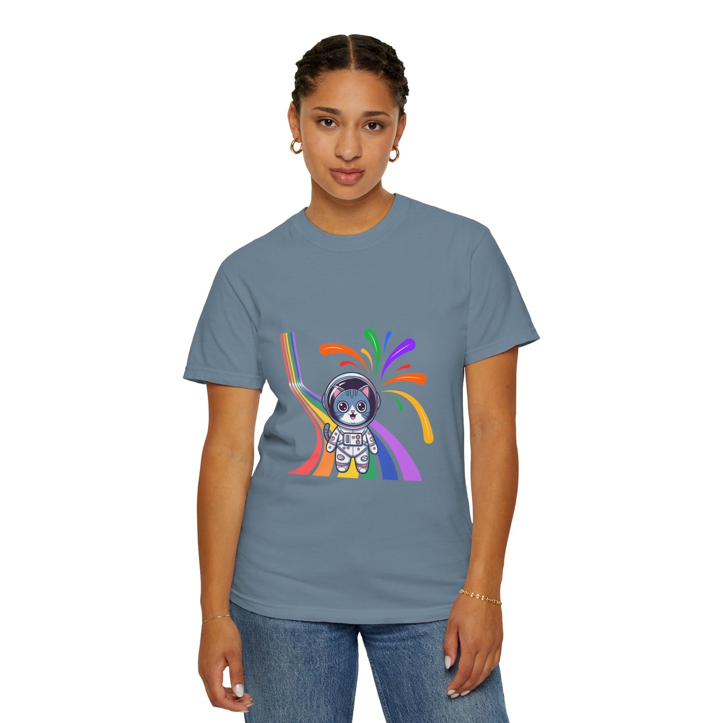 Astronaut Cat Pride T-Shirt | Cosmic Rainbow Space Kitty Tee