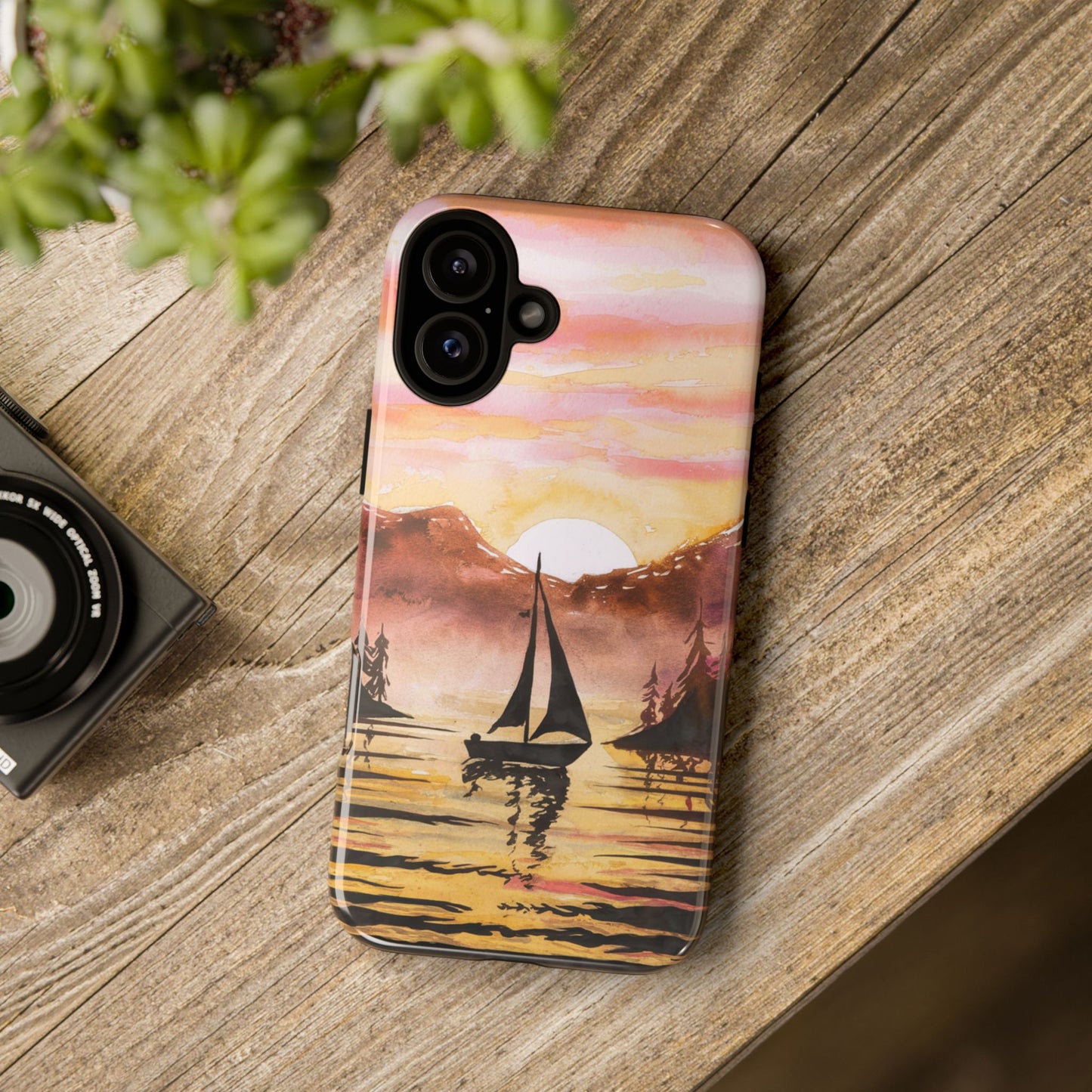 Watercolor Sailing Sunset iPhone Case – Custom Scenic Protective Case