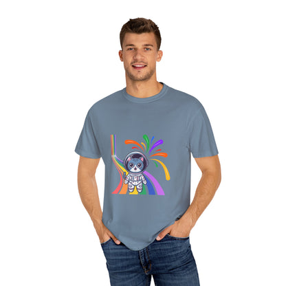 Astronaut Cat Pride T-Shirt | Cosmic Rainbow Space Kitty Tee