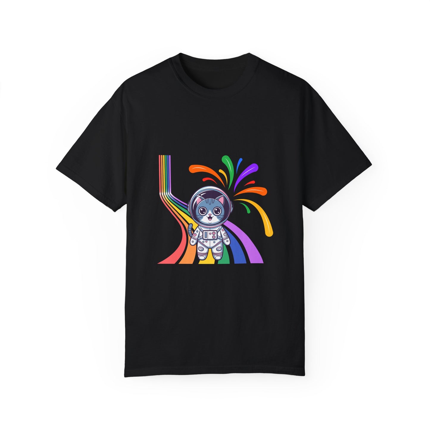 Astronaut Cat Pride T-Shirt | Cosmic Rainbow Space Kitty Tee