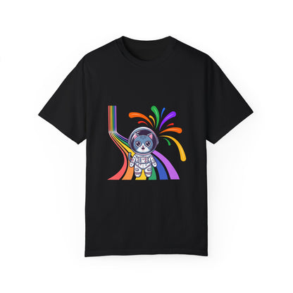 Astronaut Cat Pride T-Shirt | Cosmic Rainbow Space Kitty Tee