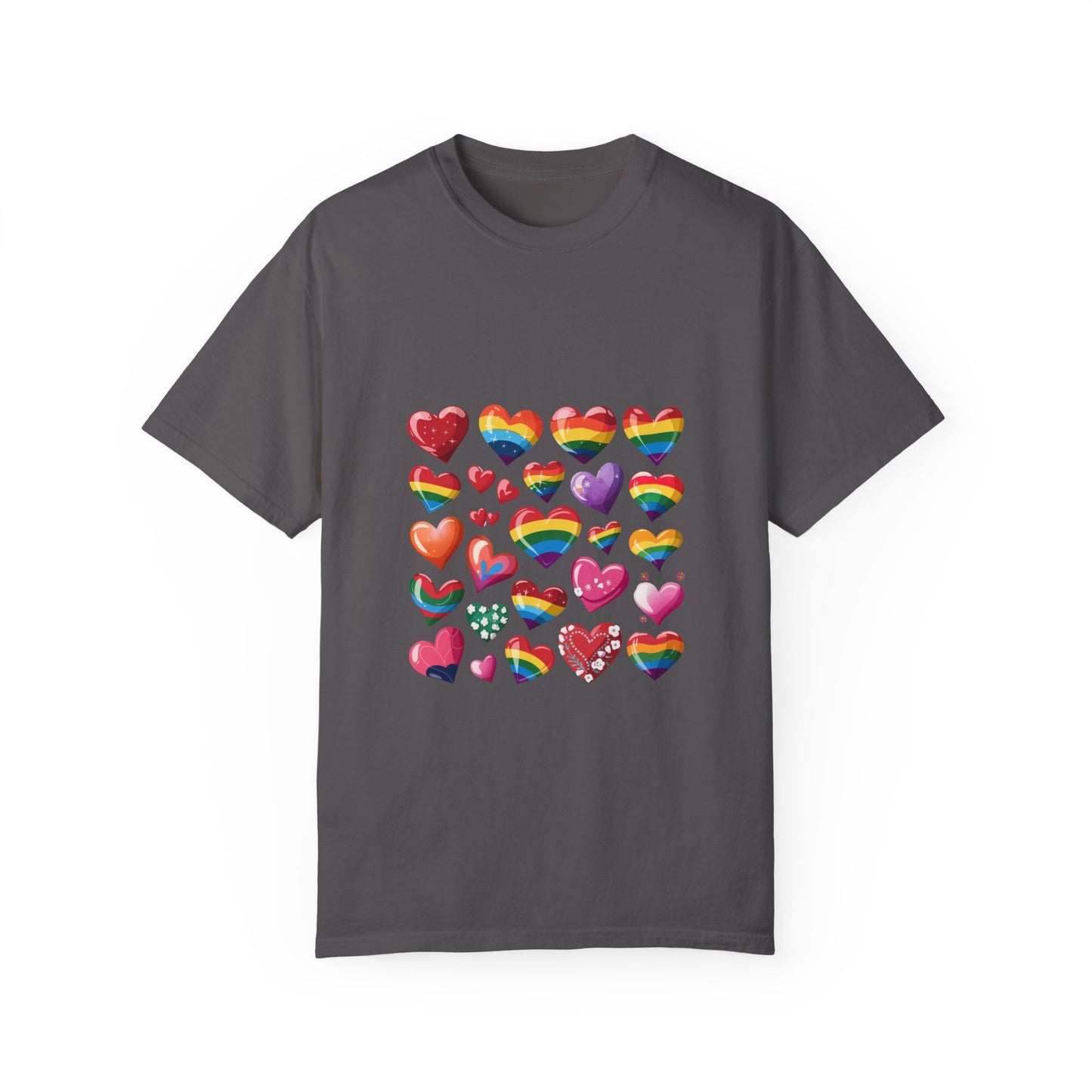 Rainbow Hearts Pride T-Shirt | LGBTQ+ Love & Inclusivity Tee – Vibrant Heart Design