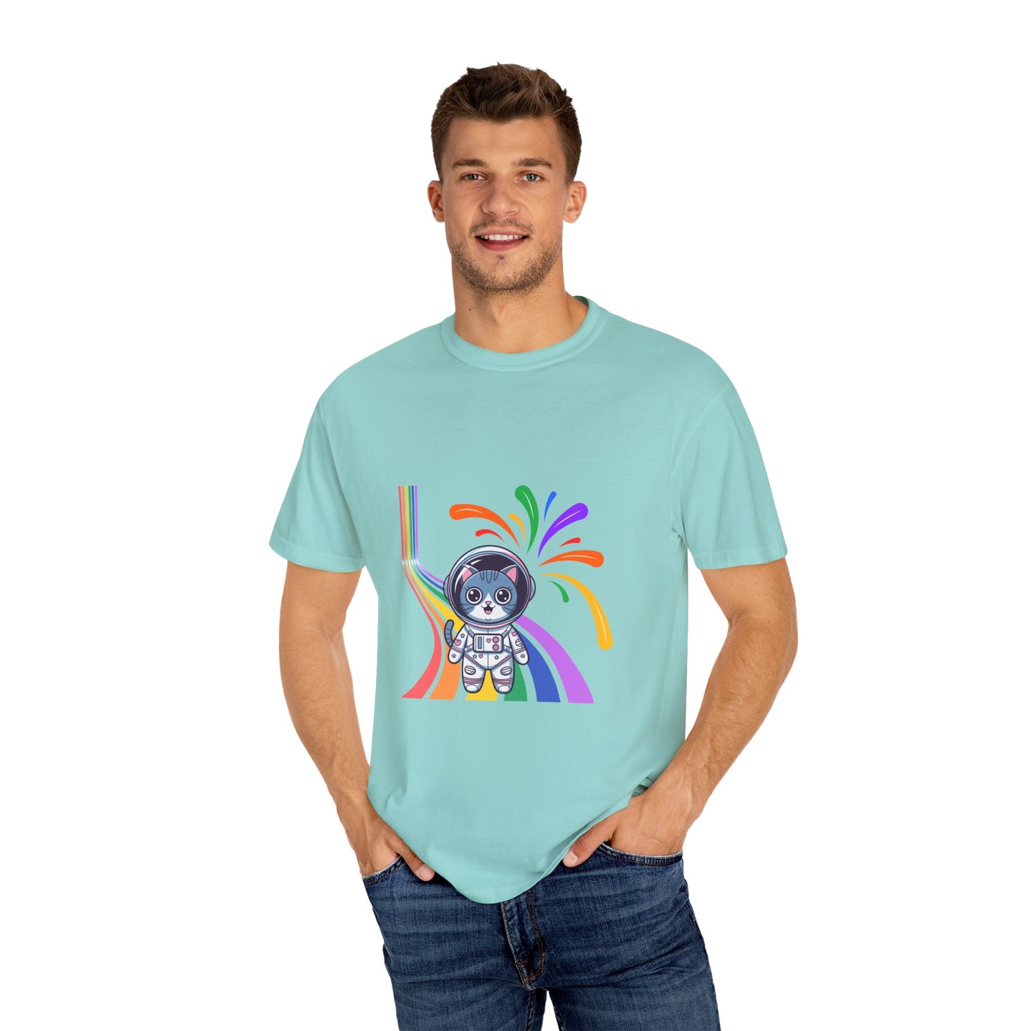 Astronaut Cat Pride T-Shirt | Cosmic Rainbow Space Kitty Tee