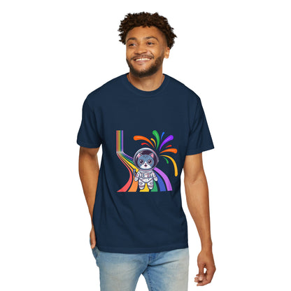 Astronaut Cat Pride T-Shirt | Cosmic Rainbow Space Kitty Tee